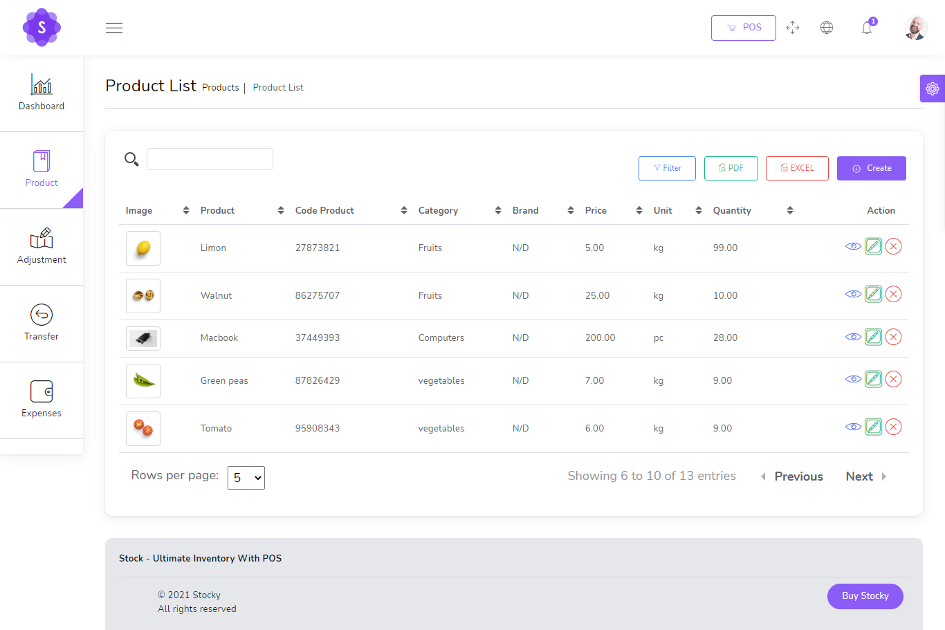 Product List Screenshot